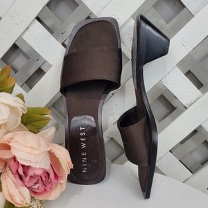 Vintage Nine West Brown Leather Square Toe Slide Sandal Size 8